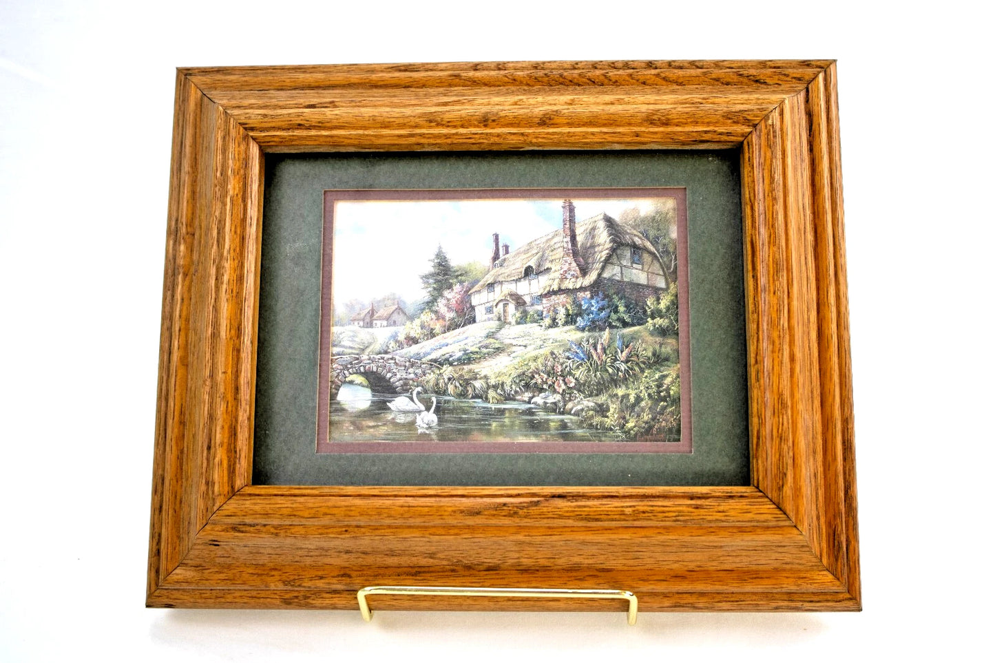 Vintage Foil Cottage Prints – Set of 2 English Countryside in Wood Frames