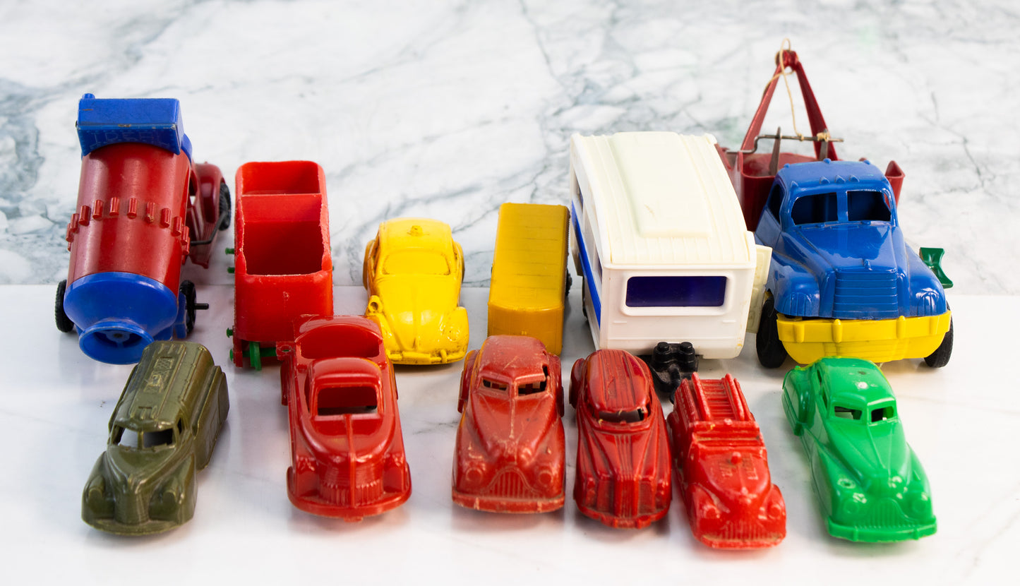 Vintage Plastic Toy Car Truck Lot ACME Lindberg VW Beetle Trailer Toys