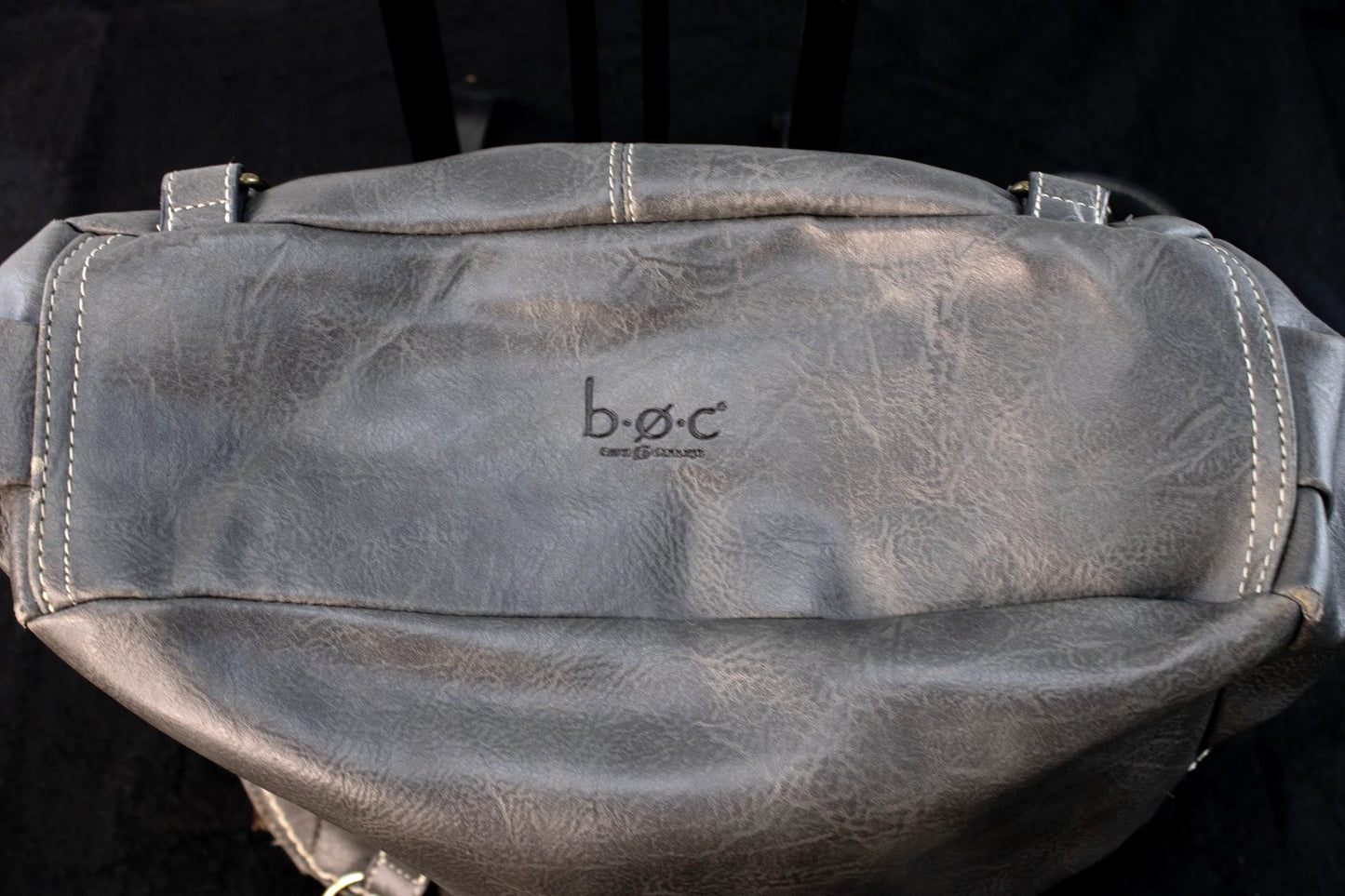 ✨ b.ø.c. Born Concept Charcoal Faux Leather Tote – Rustic Stitch Detail