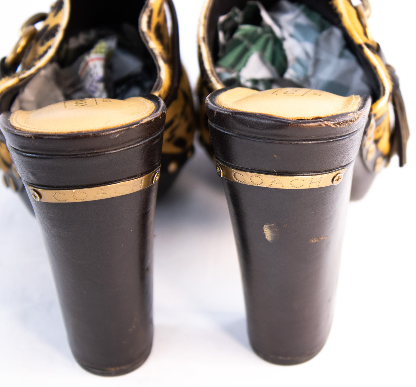 Coach Leopard Print Calf Hair Platform Clogs Women’s 8.5 Est Y2K Heels