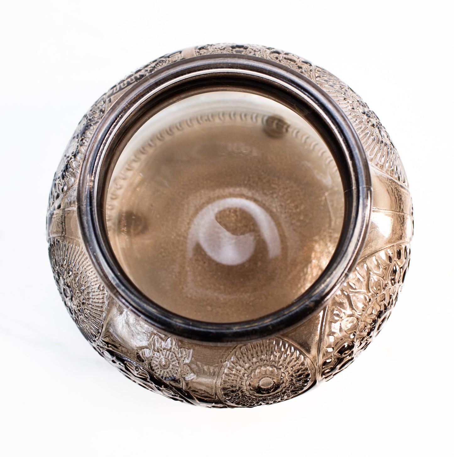 Smoke Glass Vase Embossed Boho Jar Floral Medallion Decor