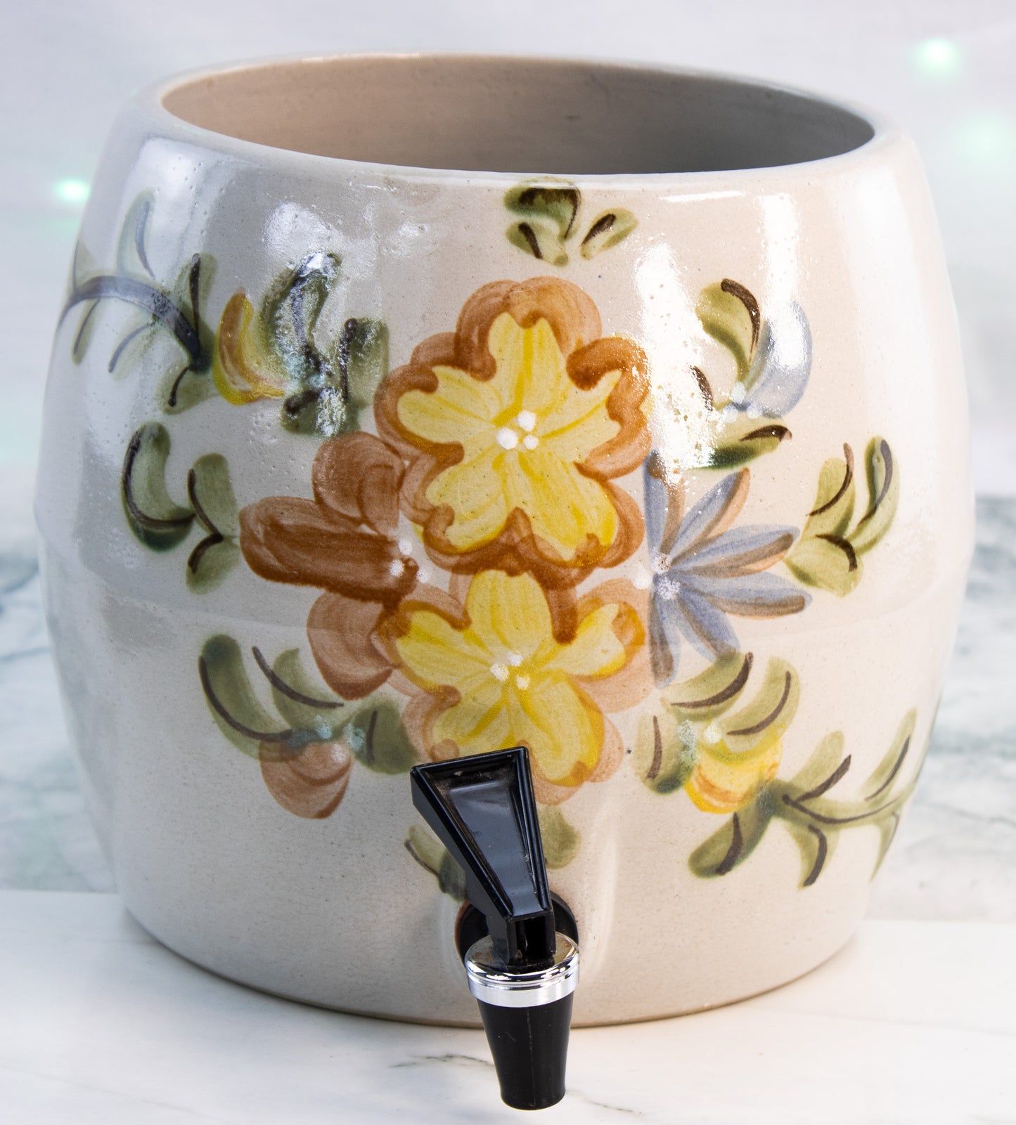 Vintage Rowe Stoneware Beverage Crock Hand Painted Floral Dispenser