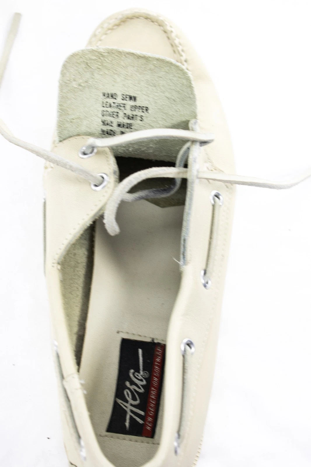 Vintage Aero Off-White Leather Deck Shoes | Men's Hand Sewn Boat Shoes Size 9.5