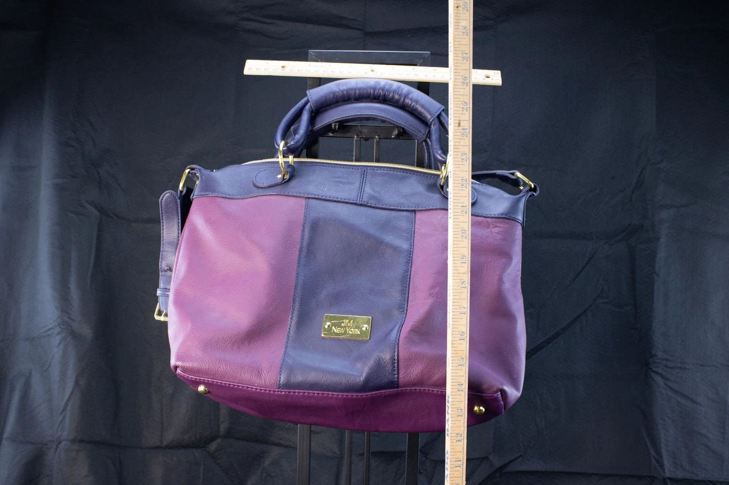 💜 JM New York Two-Tone Pebbled Leather Satchel – Plum & Navy Elegance