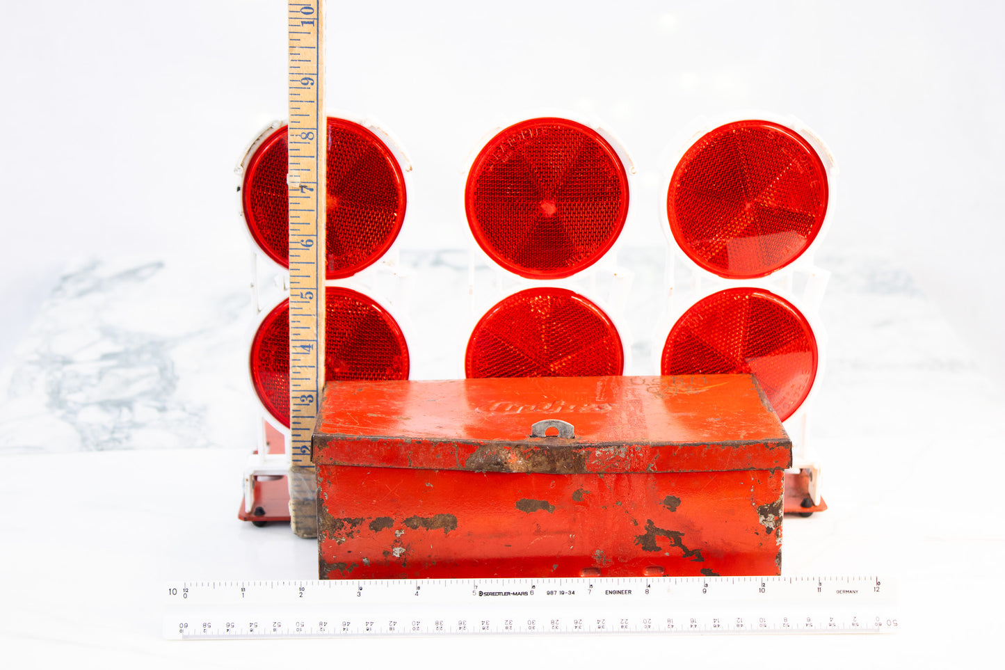 Vintage Anhes Railroad Warning Signal Set with Original Red Metal Case