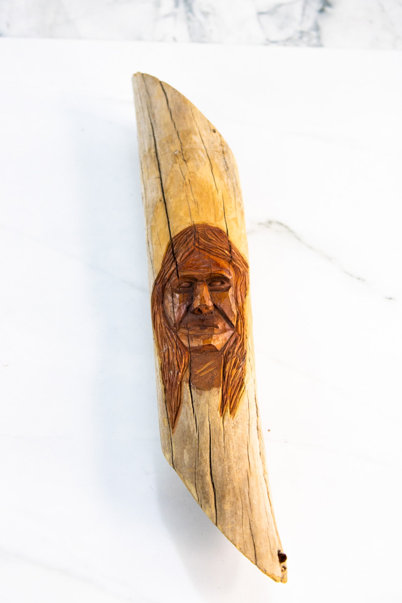 Hand-Carved Wooden Face Sculpture | Primitive Folk Art Devotional Carving