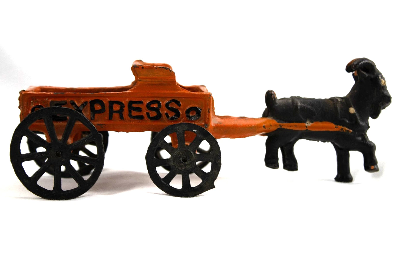 Vintage Cast Iron Goat Drawn Express Cart Toy – Antique Style Painted Wagon