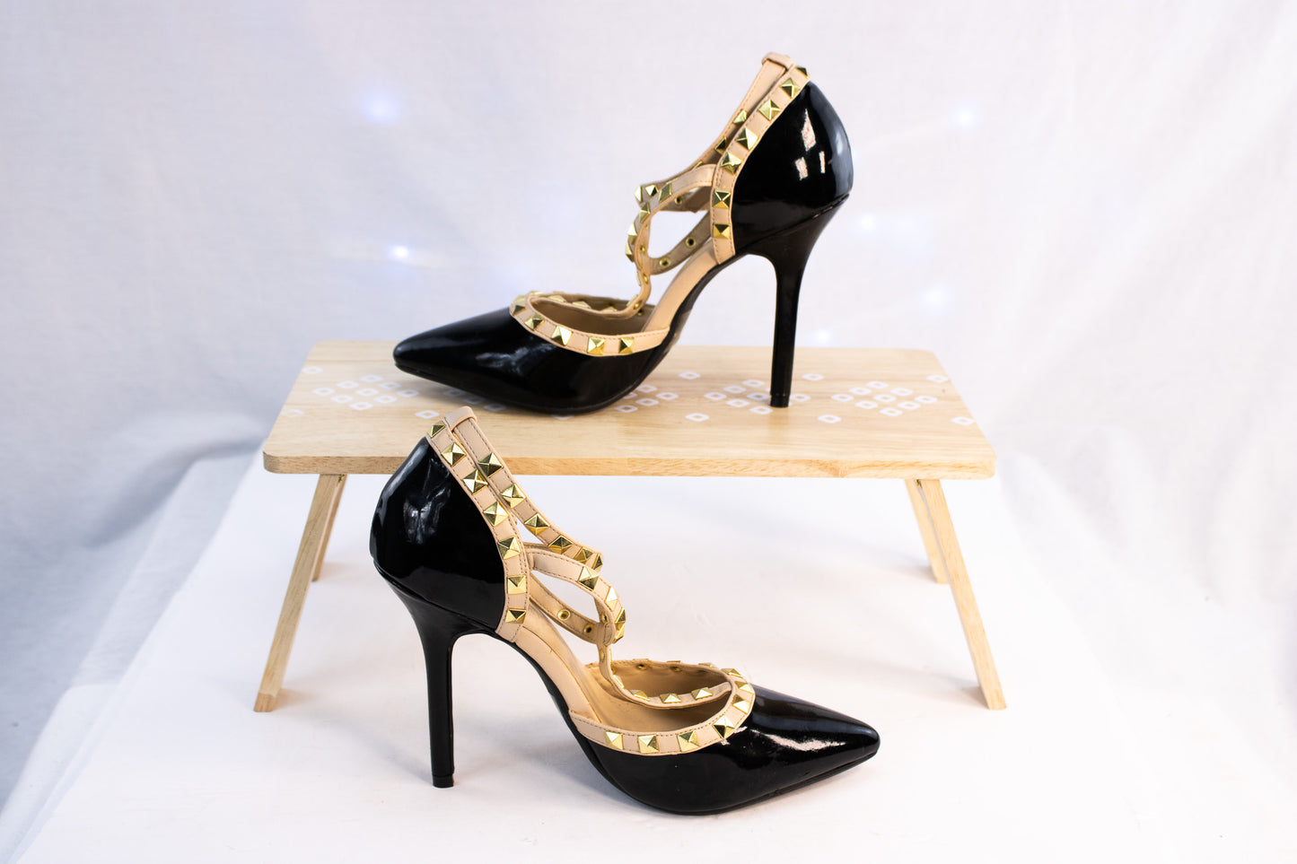Studded T-Strap Heels Black Patent Gold Accents β Wild Diva Lounge 7.5
