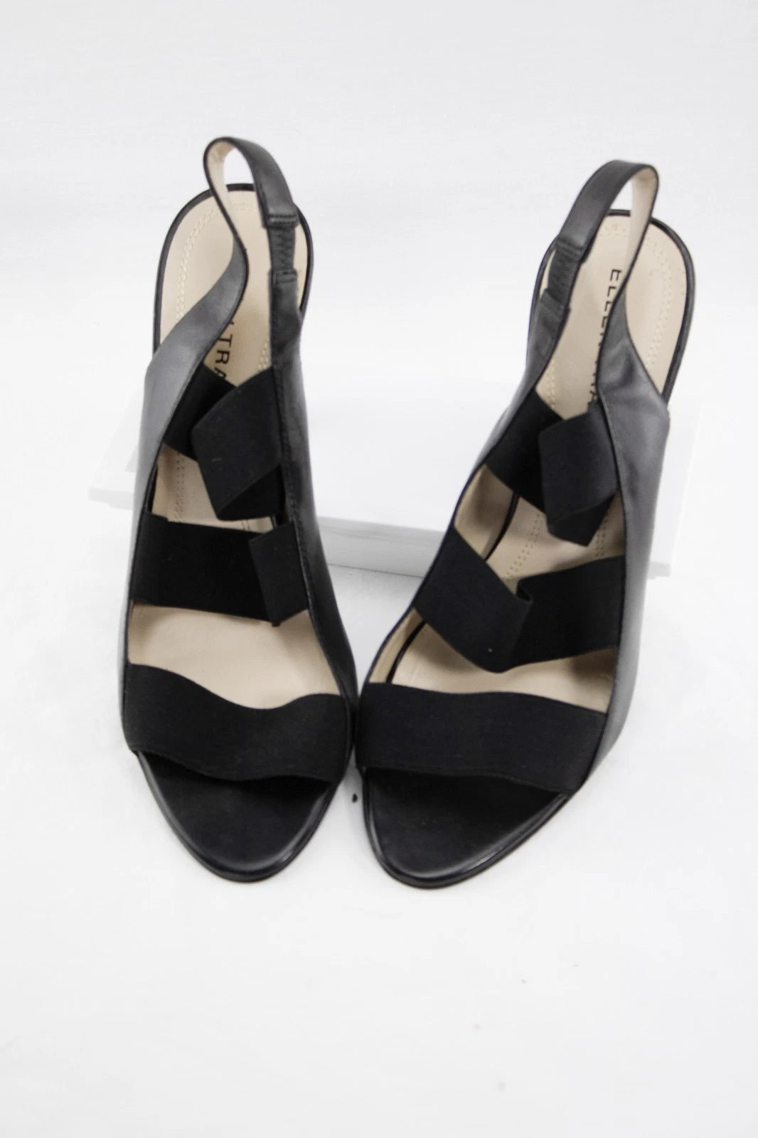 Ellen Tracy Black Leather Heels | “Josie” 8.5M Slingback Stretch Sandals | Chic
