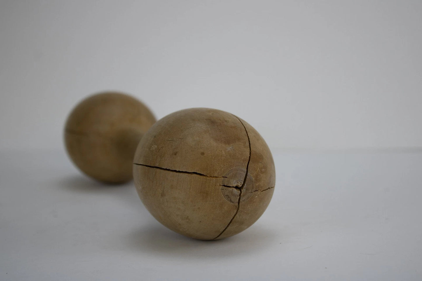 Antique Turned Wood Dumbbell | Primitive Folk Gym Decor | Rustic Farmhouse Shelf