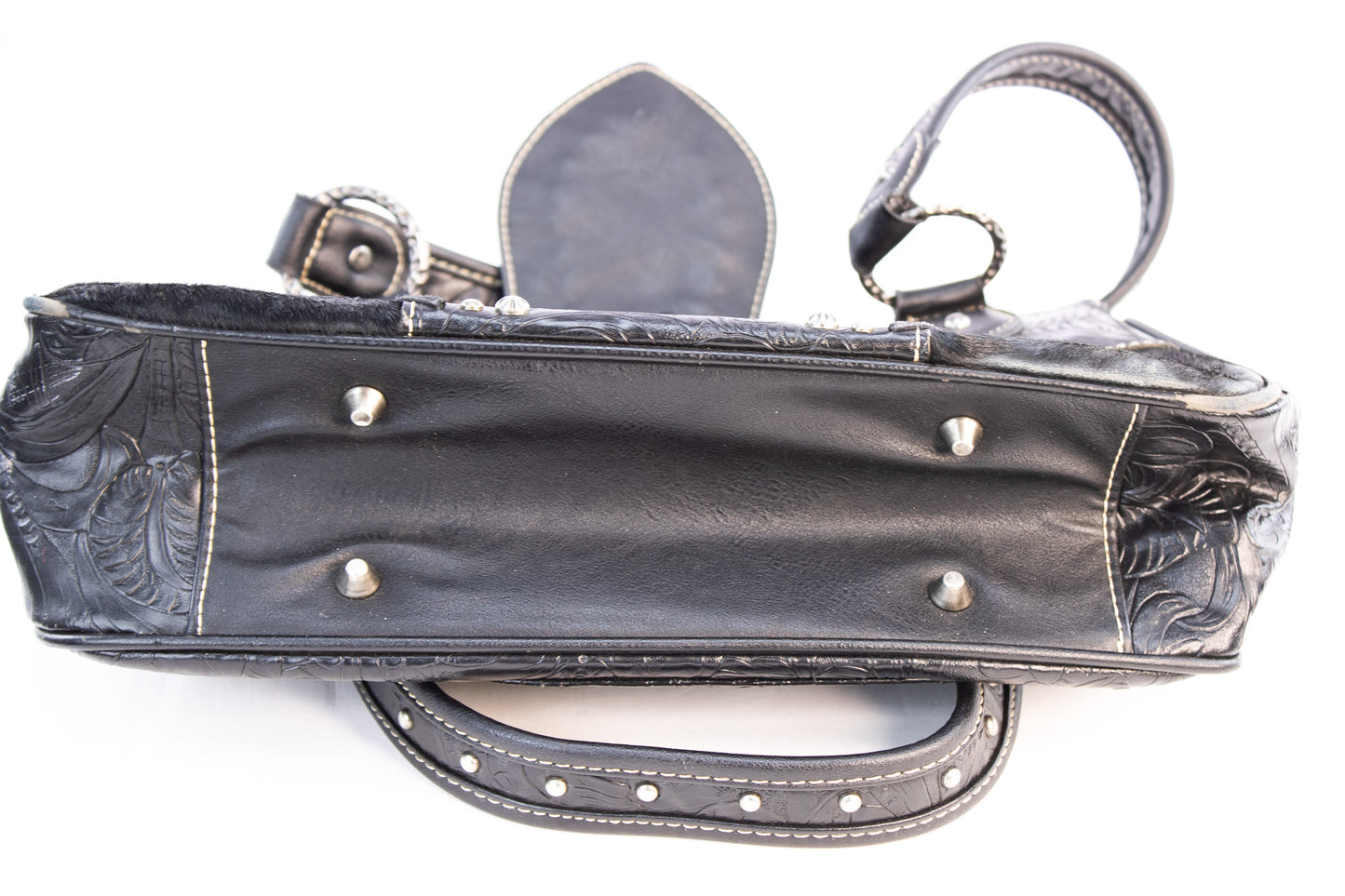 Western Tooled Leather Concealed Carry Handbag with Hair-On Hide