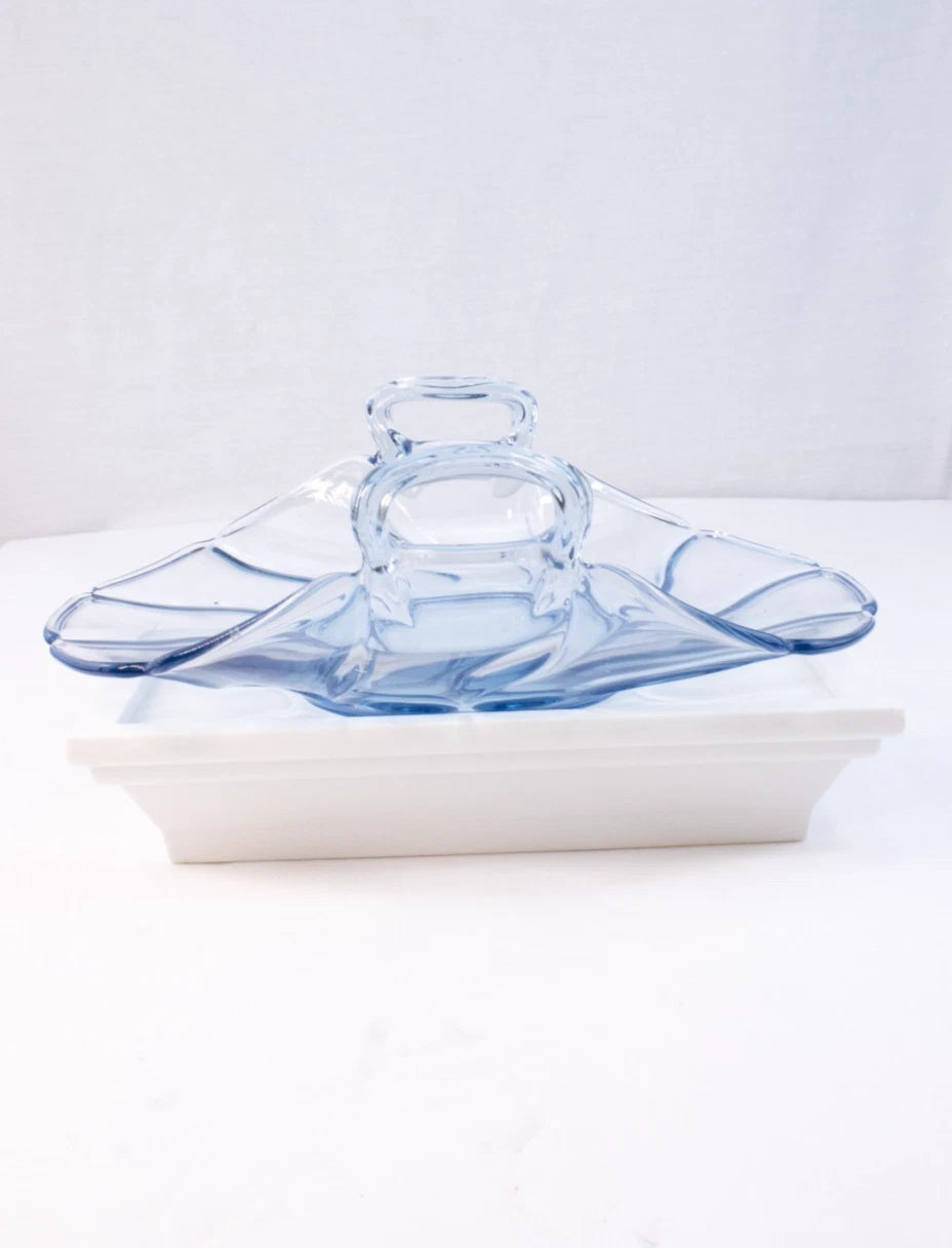 ✨ SKY DANCE IN GLASS | Vintage Hand-Blown Light Blue Pitcher & Matching Tray Set