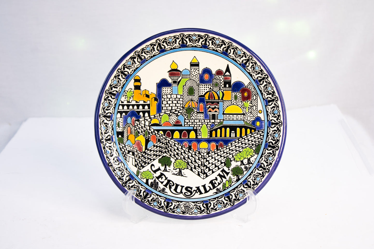 Hand Painted Jerusalem Plate Colorful Holy Land Ceramic Wall Art