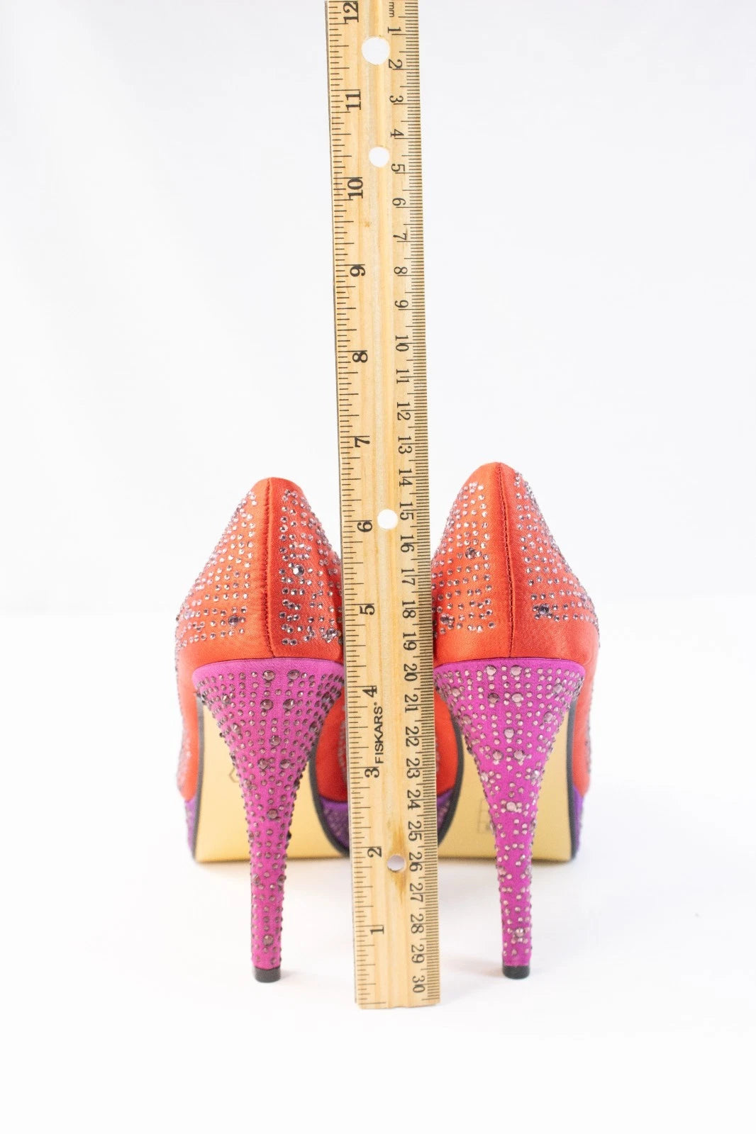 Valenti Franco Red & Purple Rhinestone Platform Heels – Size 7M – Leather Sole