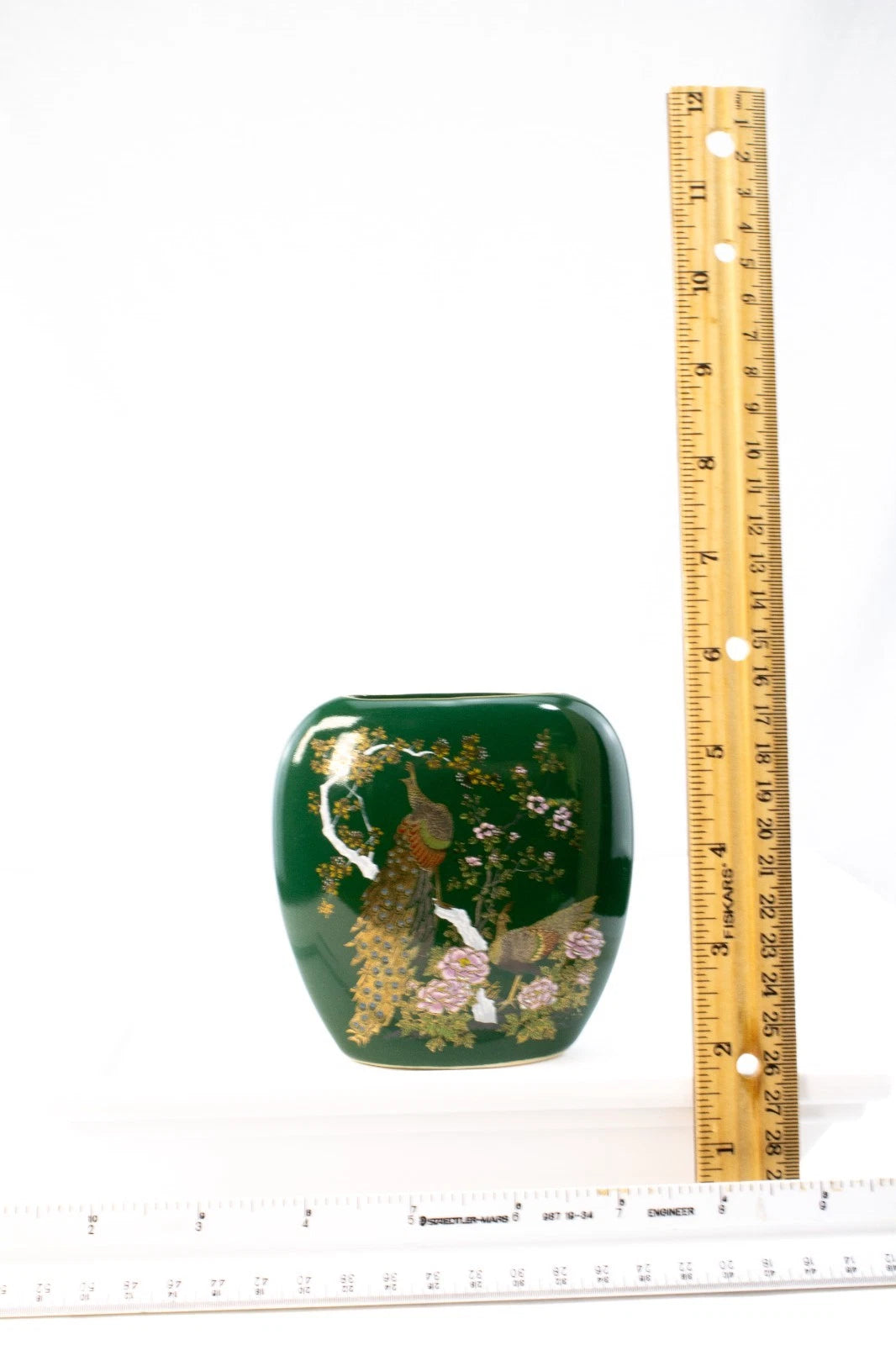 Vintage Asahi Japan Green Peacock Vase – Mid-Century Hand-Painted Porcelain