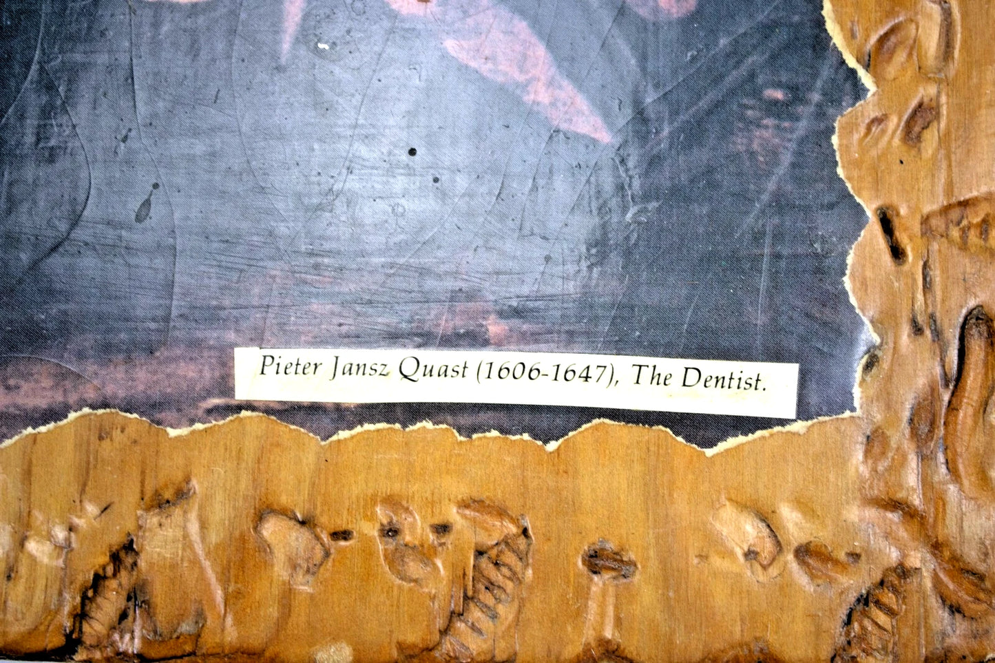 Vintage Wood Plaque – “The Dentist” by Pieter Quast – Rustic Art Repro