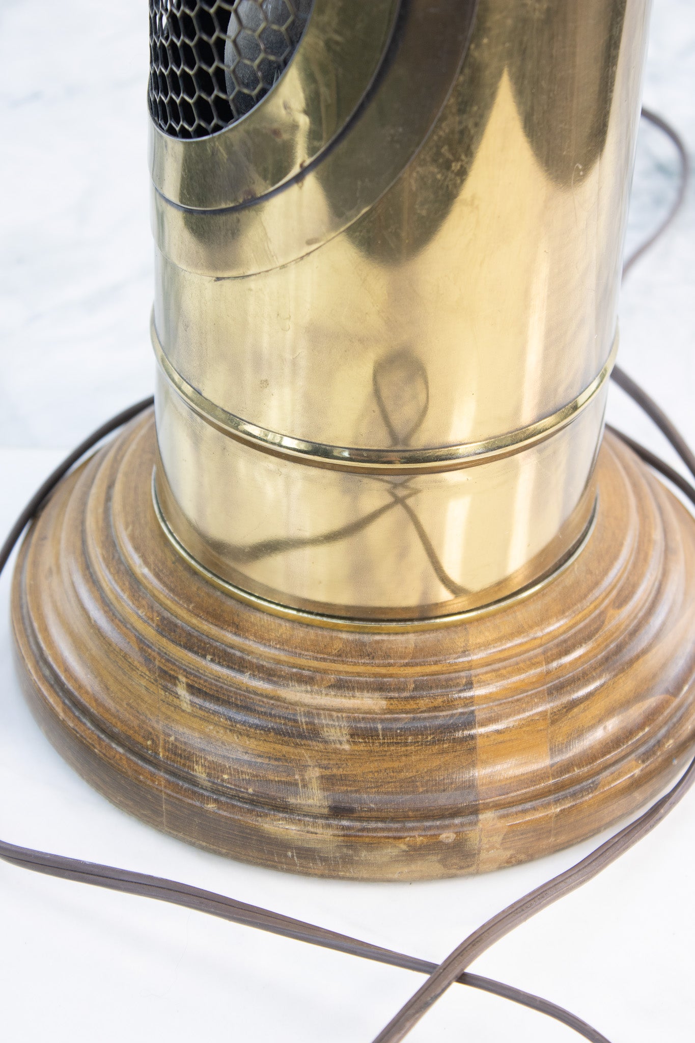 Tall Vintage Brass & Wood Statement Lamp | Mid-Century Flame Style Lighting