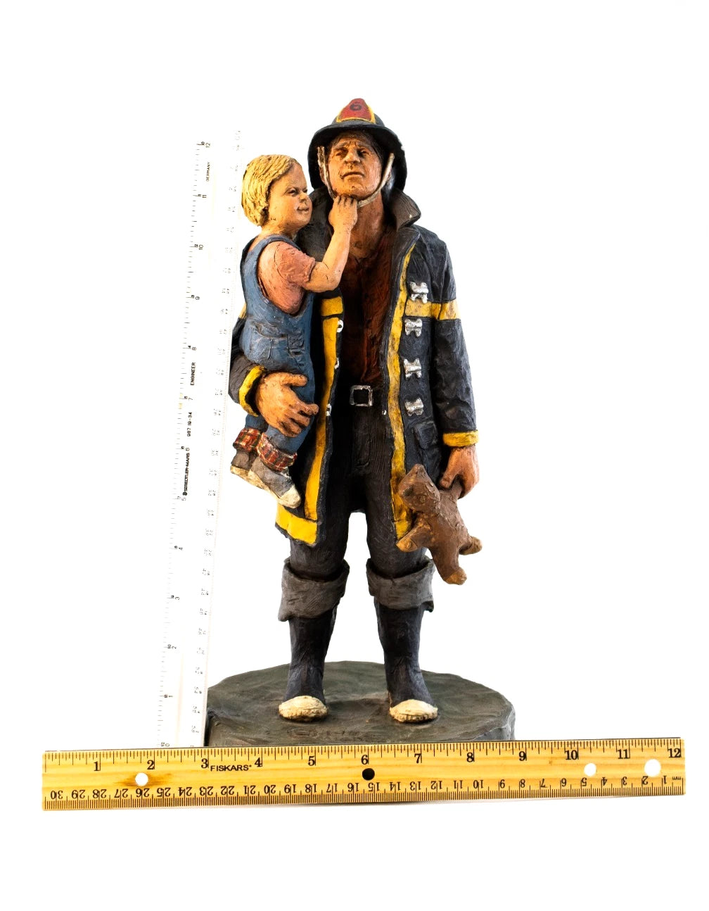 1986 Michael Garman Sculpture — “Firefighter with Child” — Heroic Americana Art