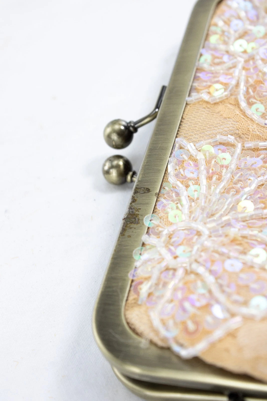 ✨Vintage Style Beaded Evening Purse | Sequined Floral Peach Clutch w/Chain Strap