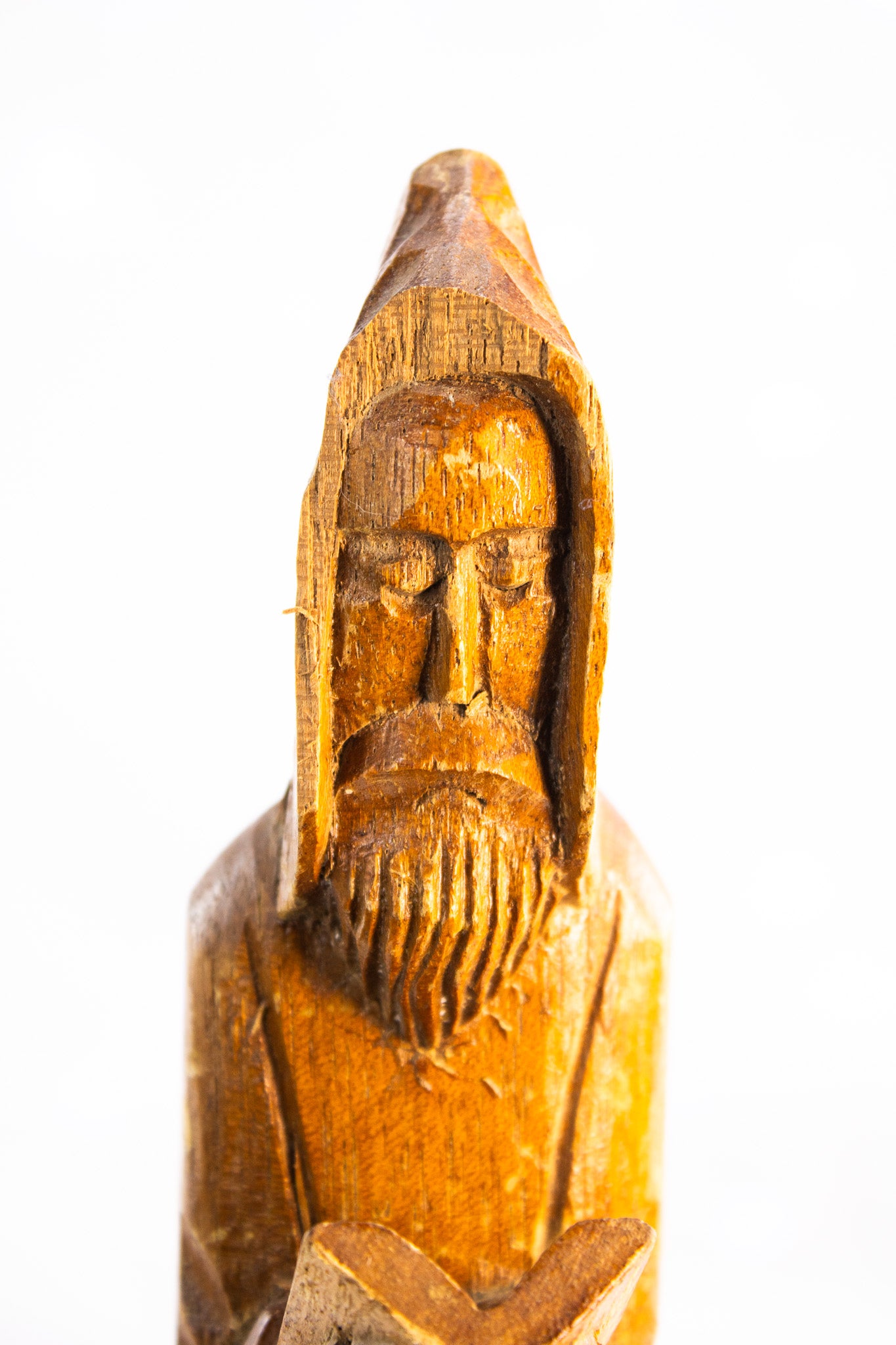 Hand-Carved Wooden Monk Sculpture | Primitive Religious Folk Art Figure