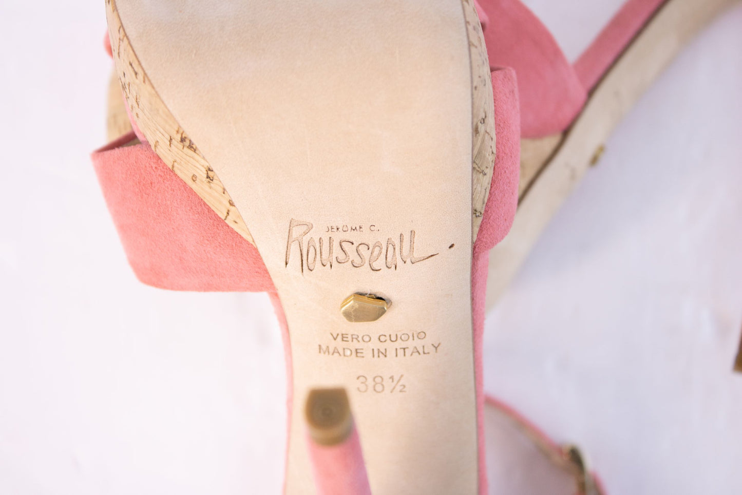 Jerome C Rousseau Zell Heels 38.5 Coral Suede Cork Platform Italy