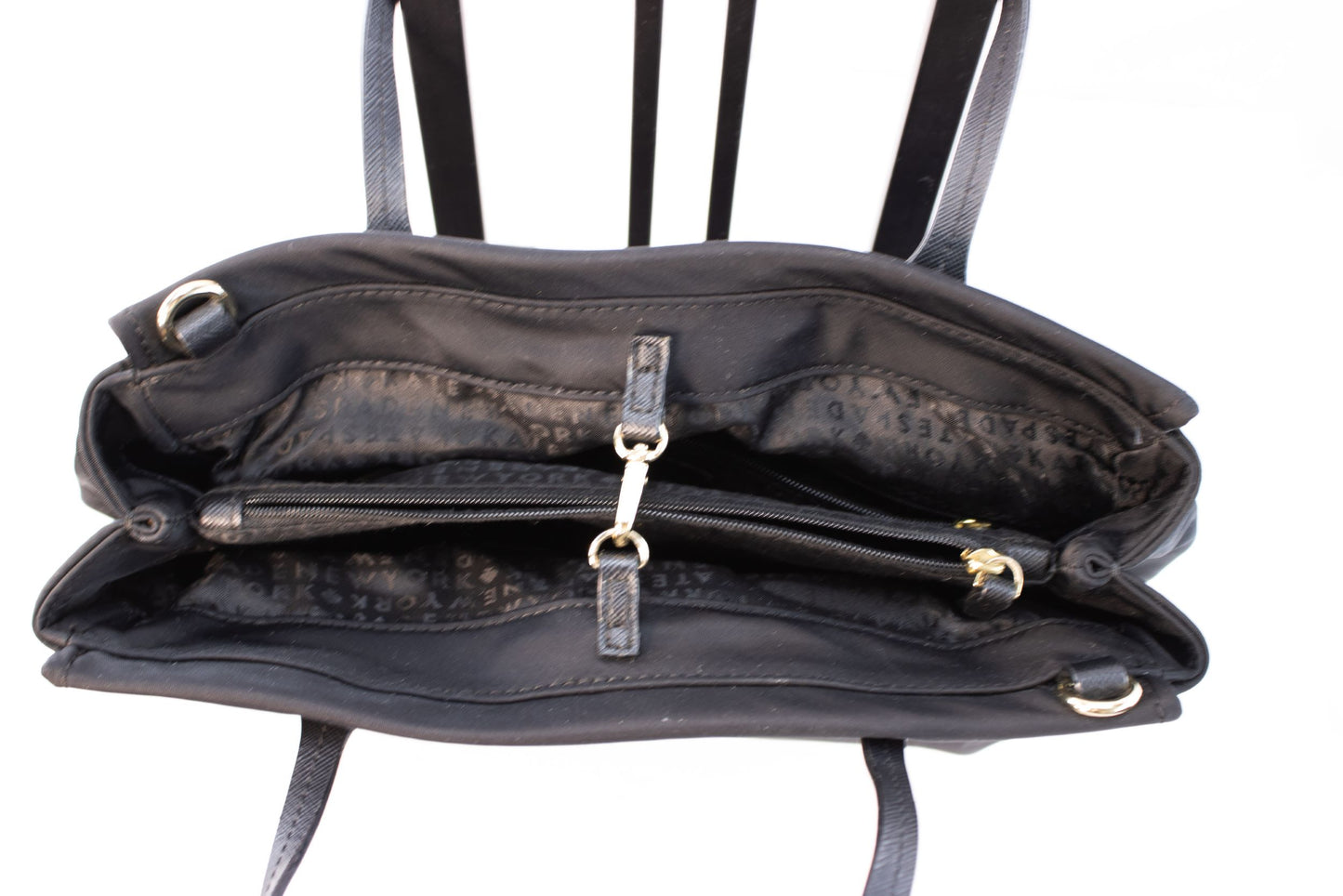 Kate Spade Black Nylon Tote Handbag Gold Hardware Zip Top