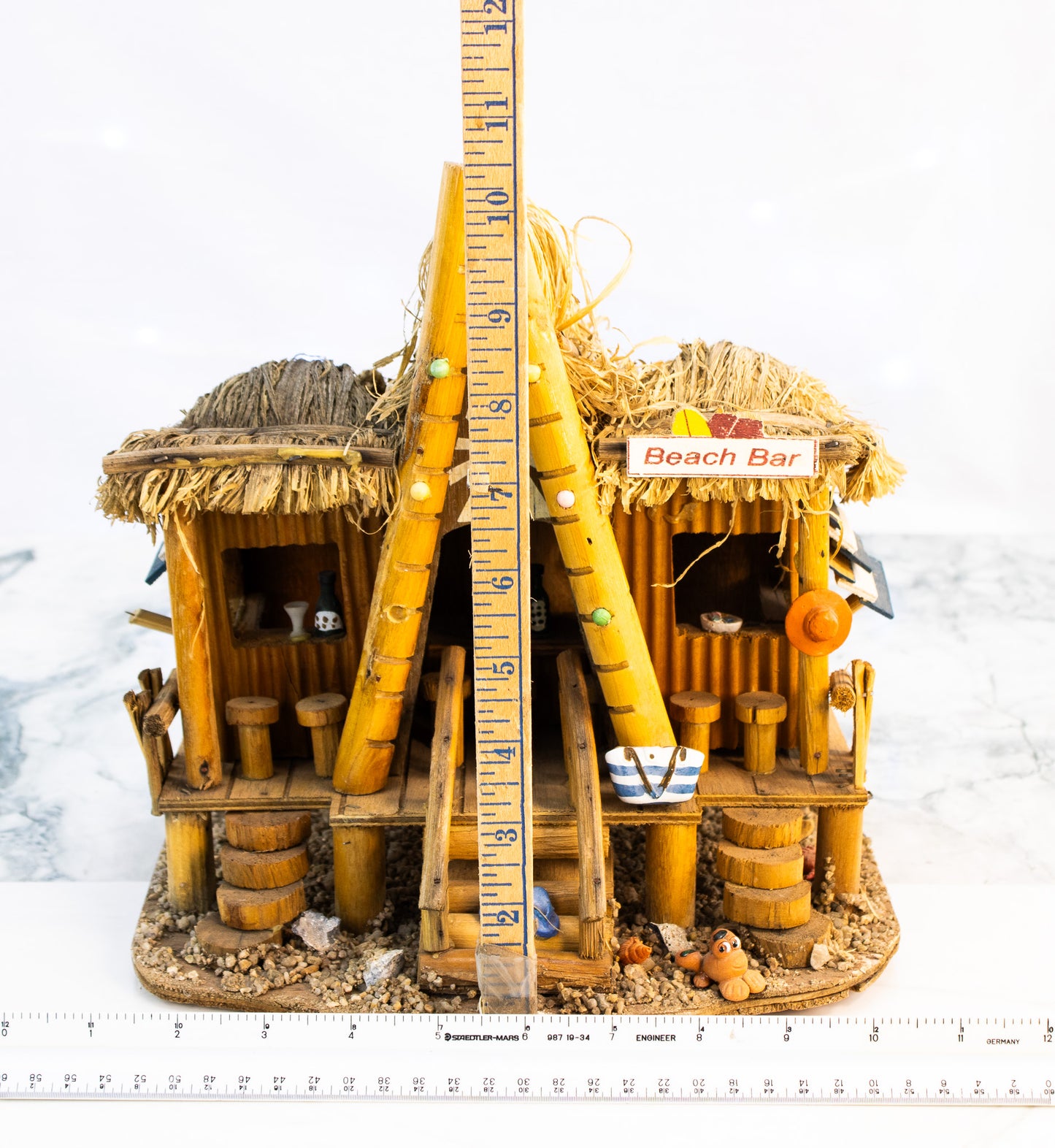 Handmade Miniature Beach Bar Hut | Folk Art Coastal Decor Sculpture