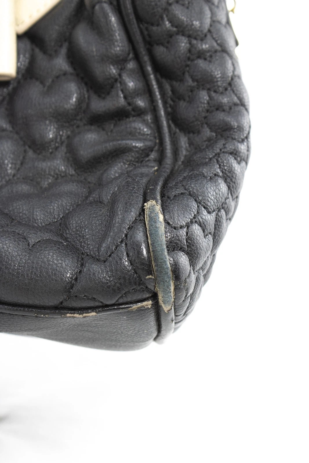 Betsey Johnson Black Quilted Satchel Heart Purse Bow Bag Floral Lining 💕