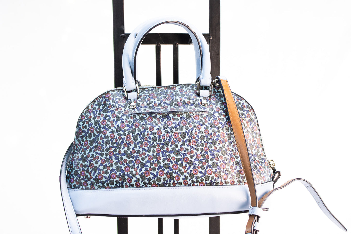Coach Floral Dome Satchel – Light Blue Leather Crossbody Handbag