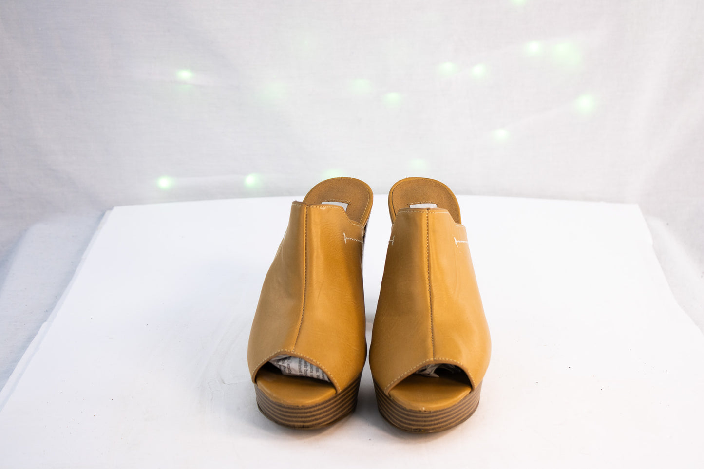 Chelsea & Zoe Tan Platform Mule Heels | Chunky Heel Open Toe | Womens Size 6