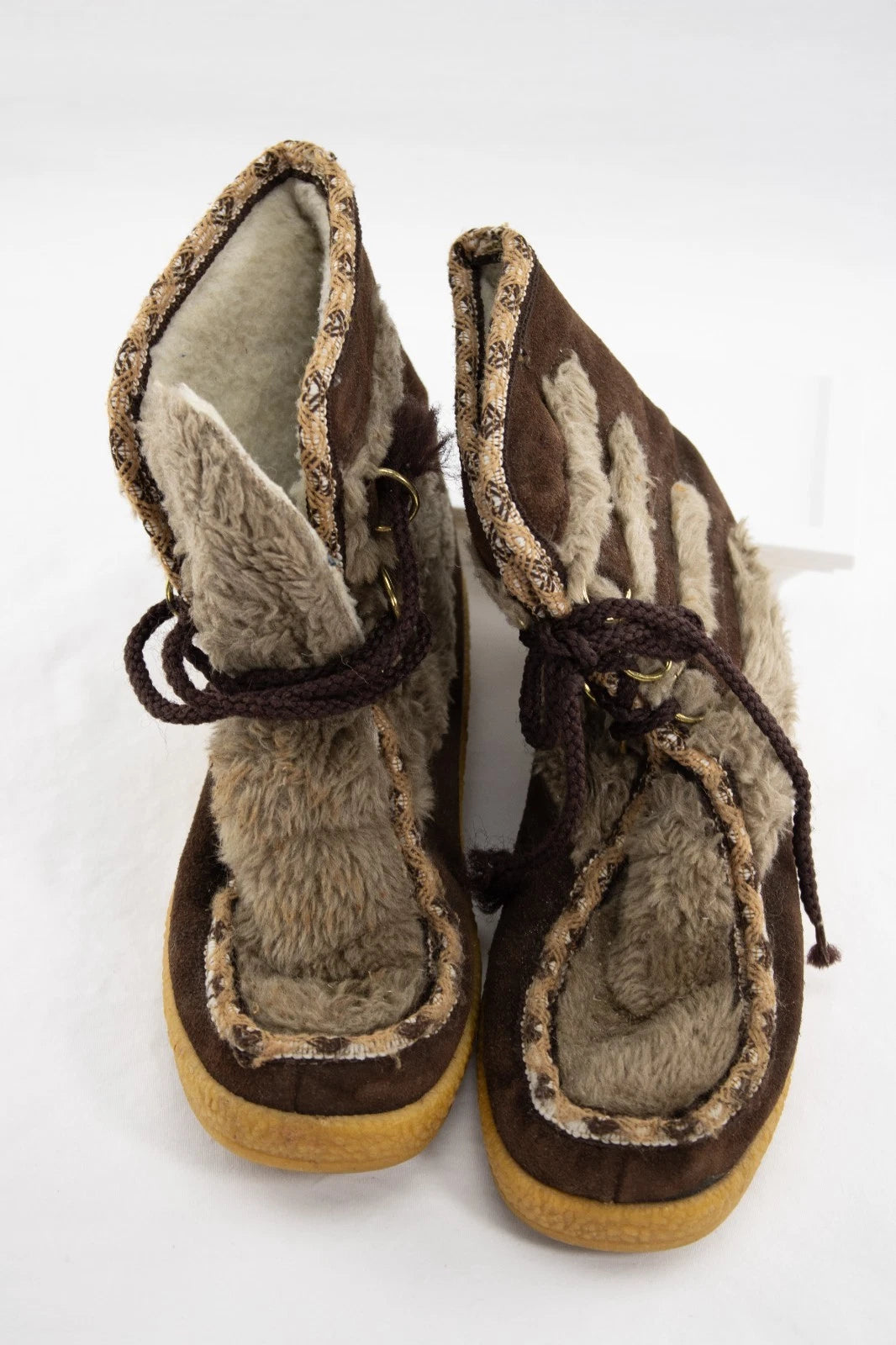 Vintage Yodelers Winter Boots | 1970s Faux Fur Suede Lace-Up Moccasin Boots |