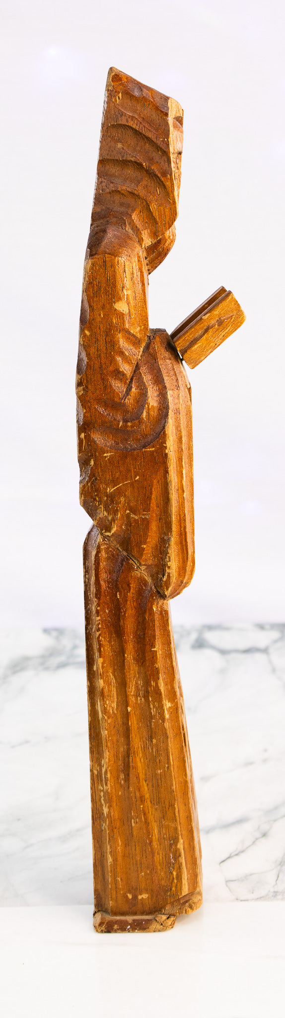 Hand-Carved Wooden Monk Sculpture | Primitive Religious Folk Art Figure