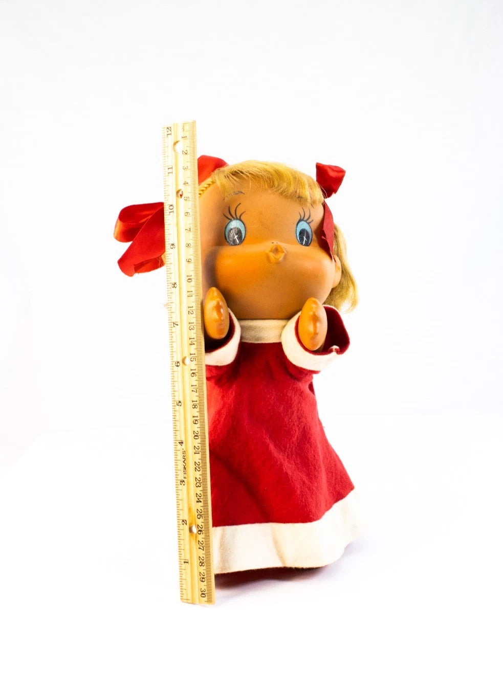 1970s Japanese Sekiguchi-Style Vinyl Doll “Red Dress Girl” -Unmarked Vintage Toy