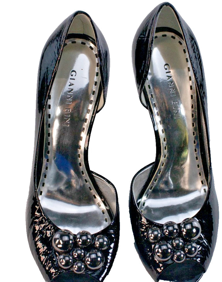 🔥 GIANNI BINI Black Patent Leather Peep-Toe Heels | Size 8.5M | Stiletto