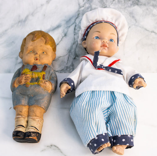 Vintage Toy Lot Japan Rubber Squeak Toy Boy & Sailor Doll