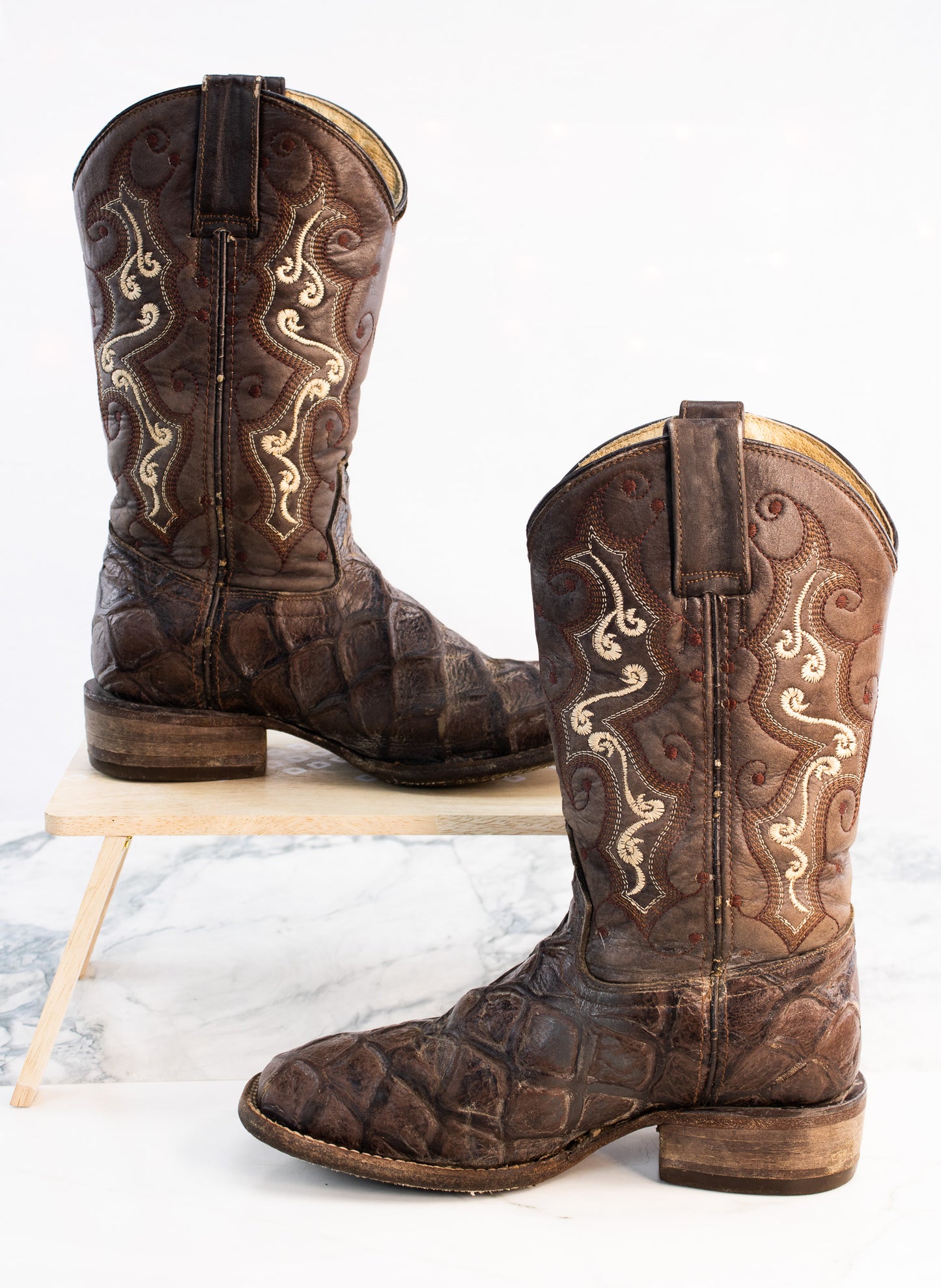 Big Bull Kids Cowboy Boots Brown Embroidered Western Youth 6.5B