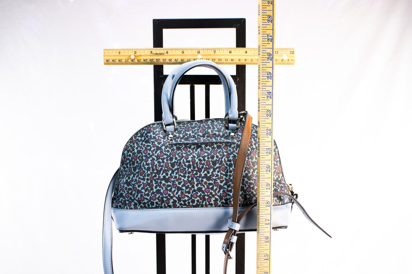 Coach Floral Dome Satchel – Light Blue Leather Crossbody Handbag