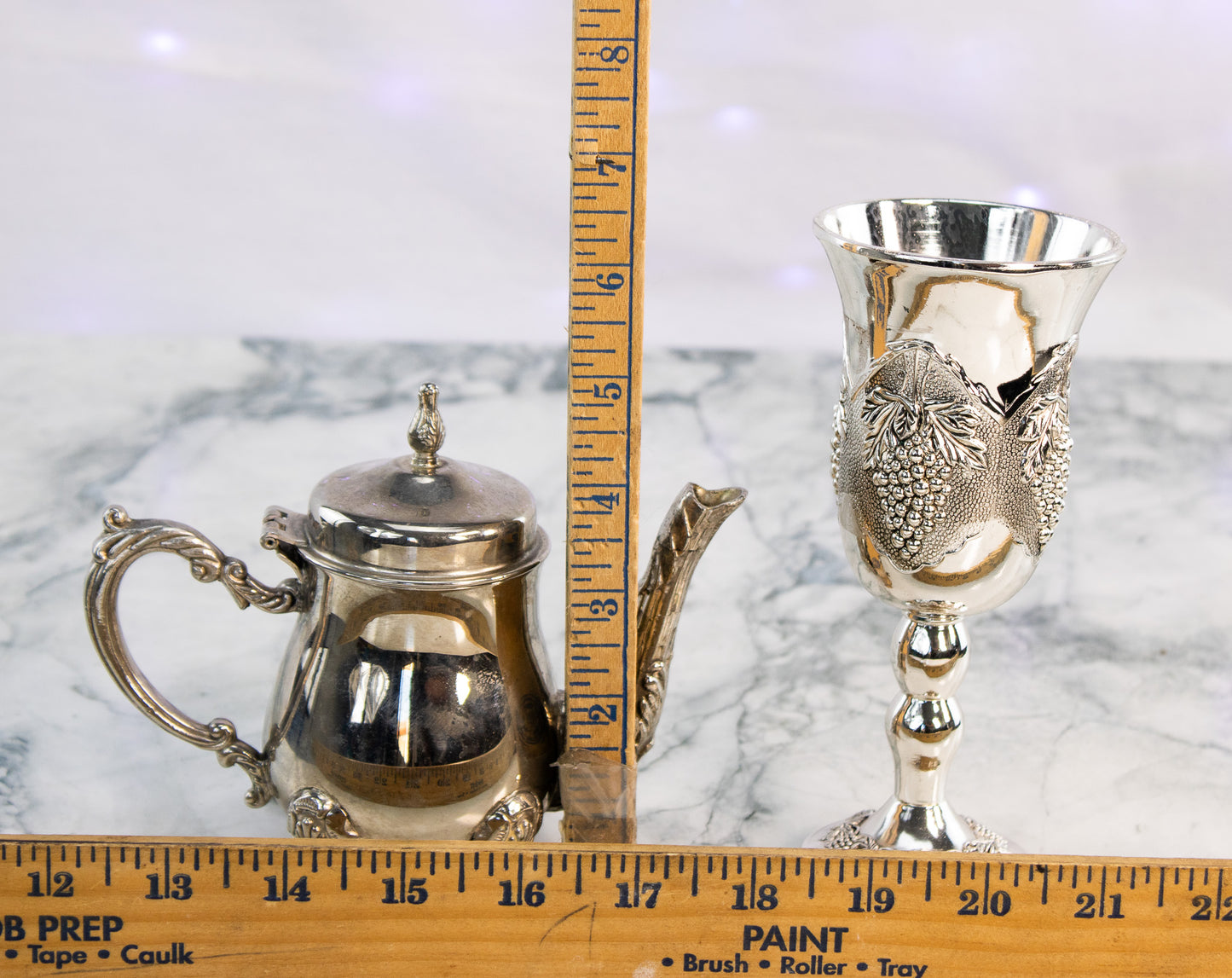 Silverplate Teapot and Grape Goblet Set Elegant Barware