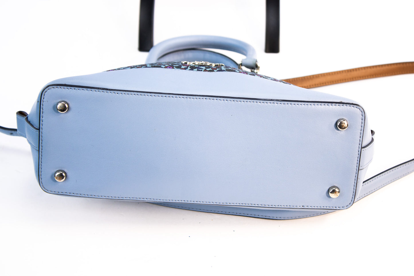 Coach Floral Dome Satchel – Light Blue Leather Crossbody Handbag