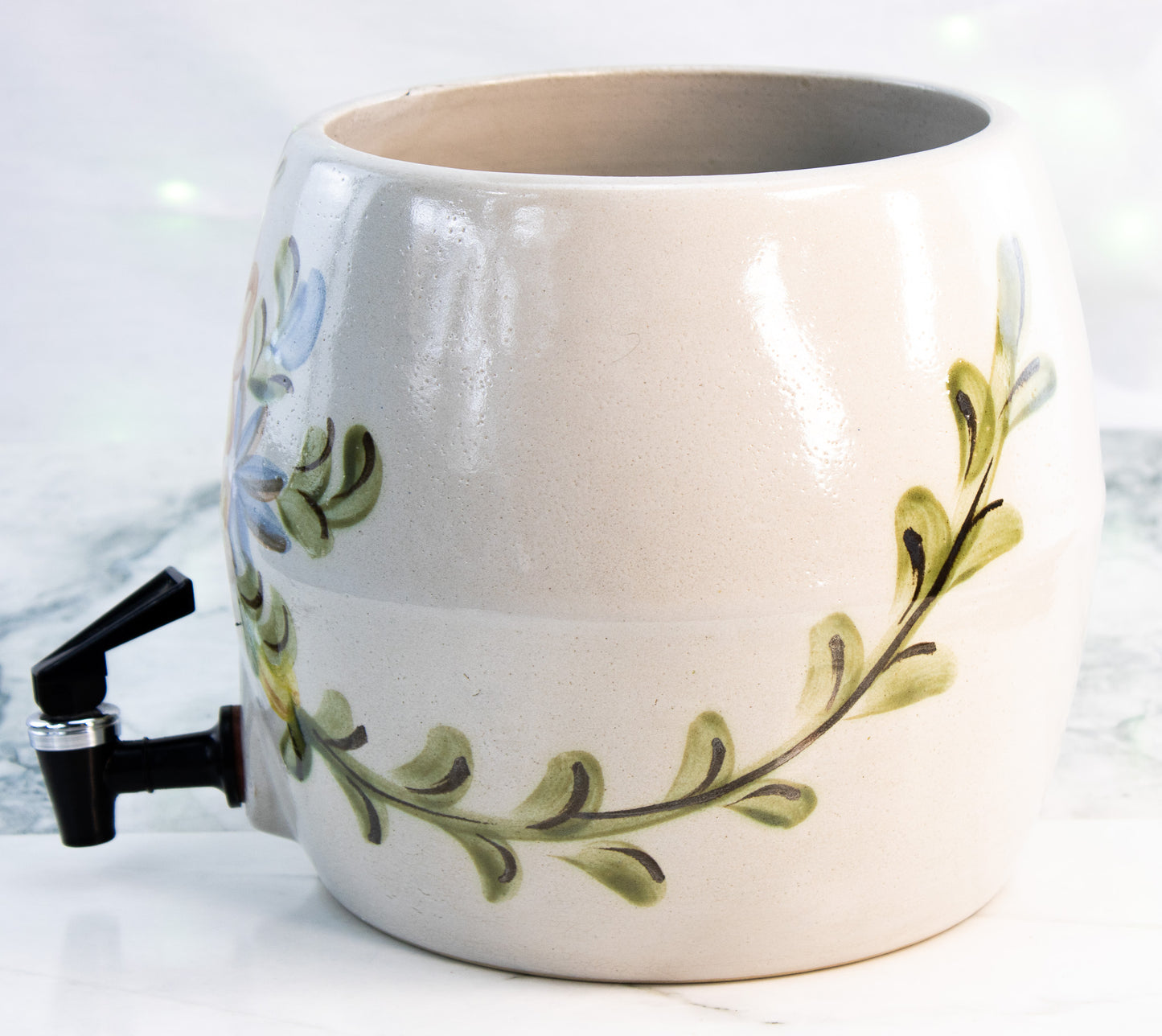 Vintage Rowe Stoneware Beverage Crock Hand Painted Floral Dispenser