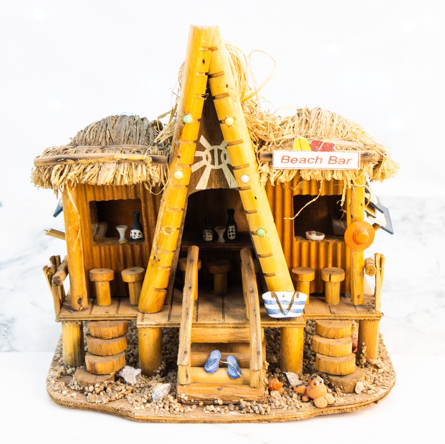 Handmade Miniature Beach Bar Hut | Folk Art Coastal Decor Sculpture