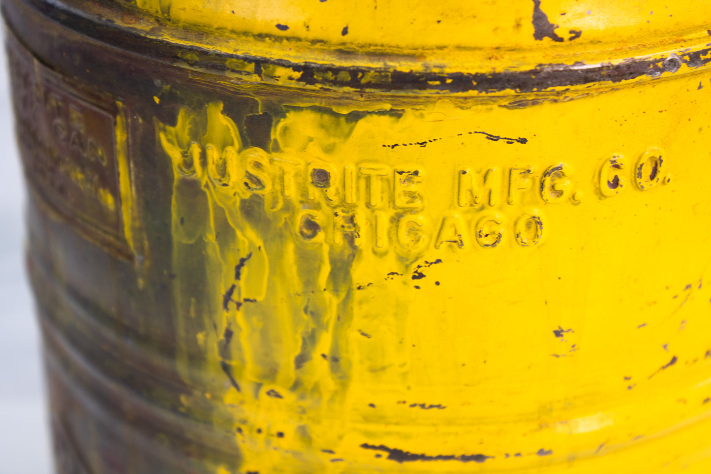 Vintage Justrite Safety Can – Chicago Industrial Metal Fuel Can, Yellow, Mid-Century
