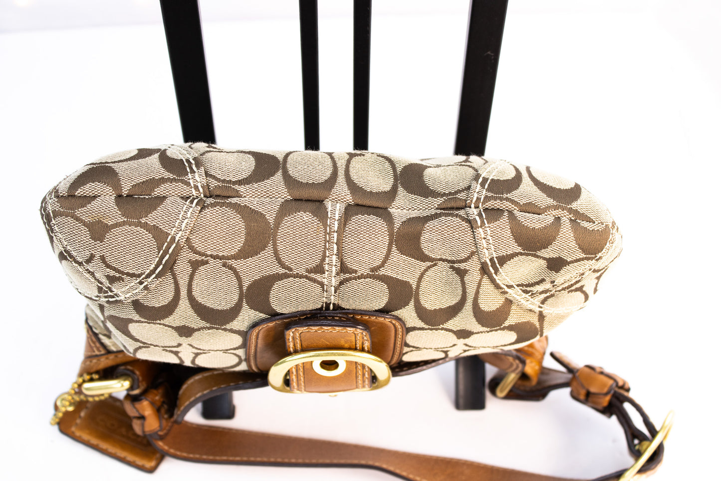 Vintage Coach Signature Canvas Shoulder Bag with Leather Buckle