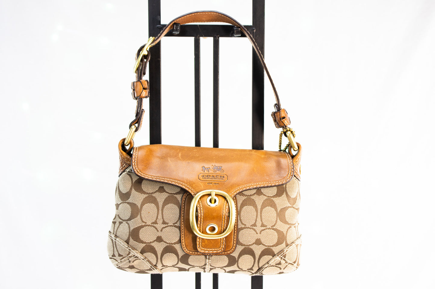 Vintage Coach Signature Canvas Shoulder Bag with Leather Buckle