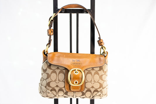 Vintage Coach Signature Canvas Shoulder Bag with Leather Buckle