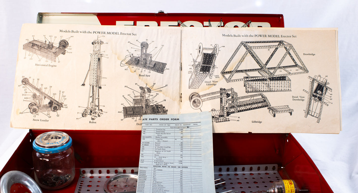 Vintage Gilbert Erector Set No. 10041 Power Model w Motor Tin Case