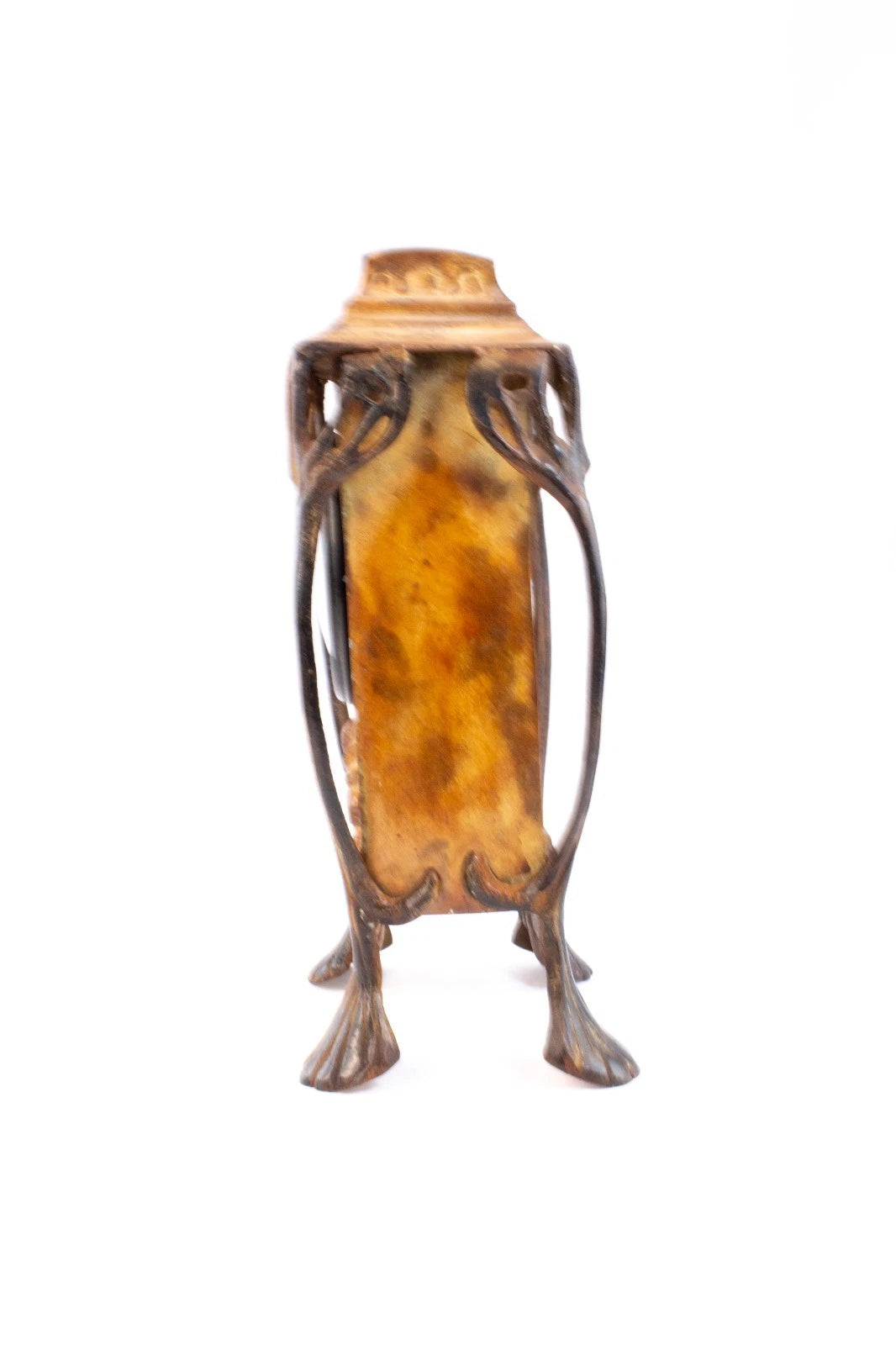 Vintage Art Nouveau-Style Metal Mantel Clock – Fleur-de-Lis Design, Non-Working,