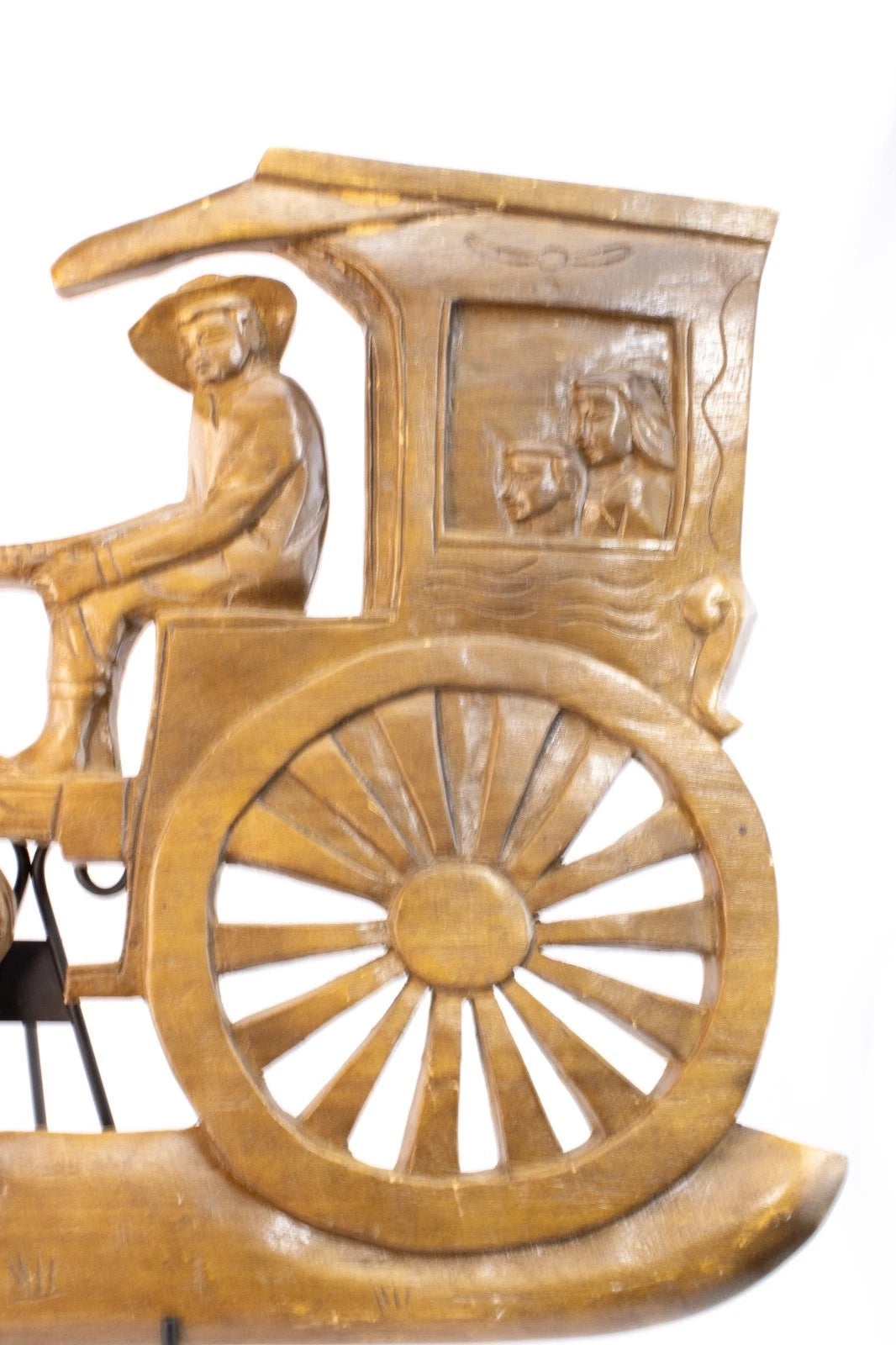 Vintage Hand-Carved Horse & Carriage Wall Sculpture Rustic Mid-Century Folk Art