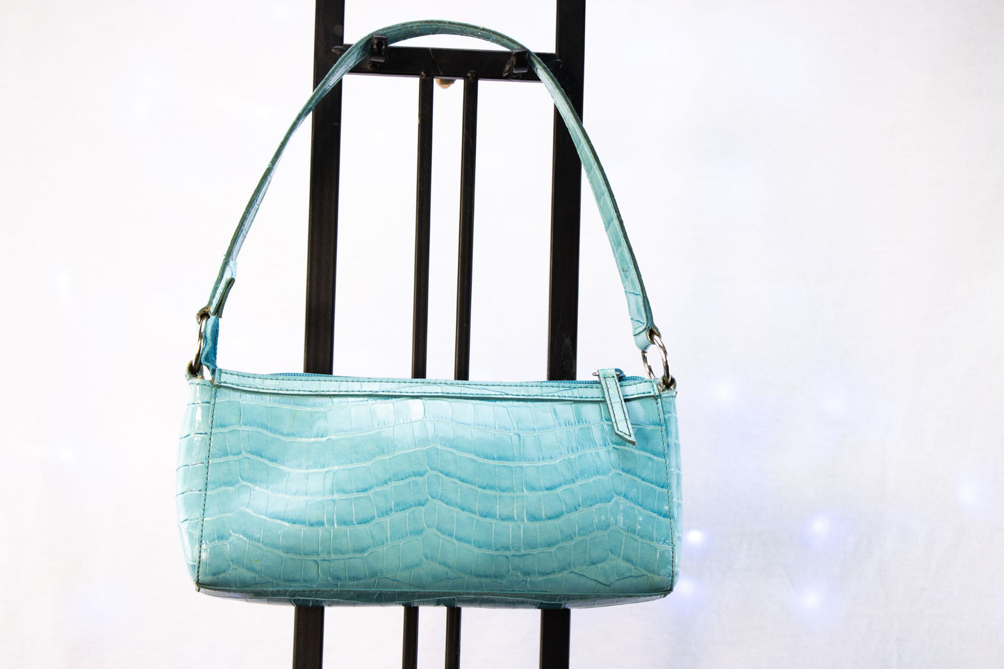 Amanda Smith Blue Croc Shoulder Bag | Y2K Mini Purse | Glossy Faux Croc