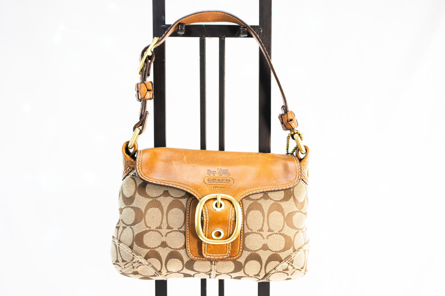 Vintage Coach Signature Canvas Shoulder Bag with Leather Buckle